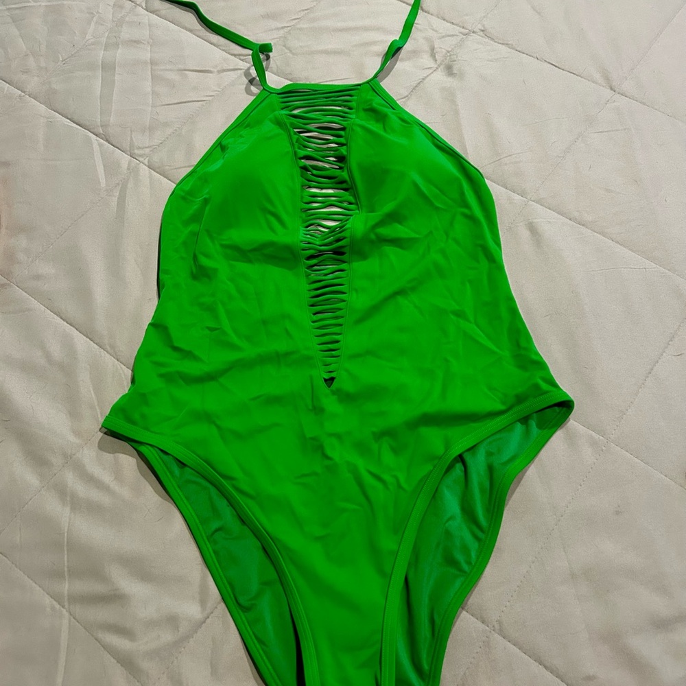 Victoria's Secret Green Halter One-Piece Swimsuit with Ladder Front